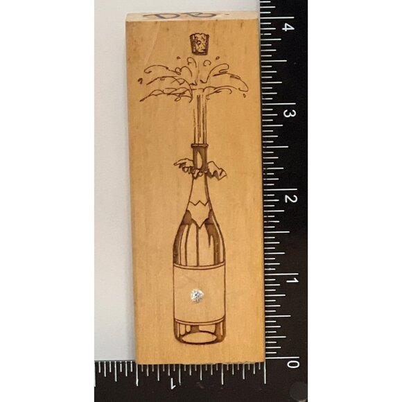 RARE Vintage Champagne Bottle E510 BY DIAMONDS WOOD MOUNTED Rubber Stamp - Picture 1 of 6